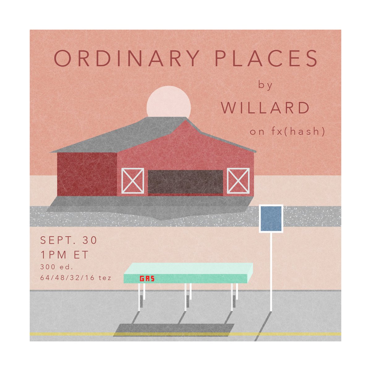 “Ordinary Places” coming to fxhash Friday, Sept. 30 @ 1pm ET

This thread will discuss my inspiration for the project, as well as details regarding the reserves and coding process. 10 people who retweet &amp; drop their tez address will be randomly selected for the reserve list.🧵👇