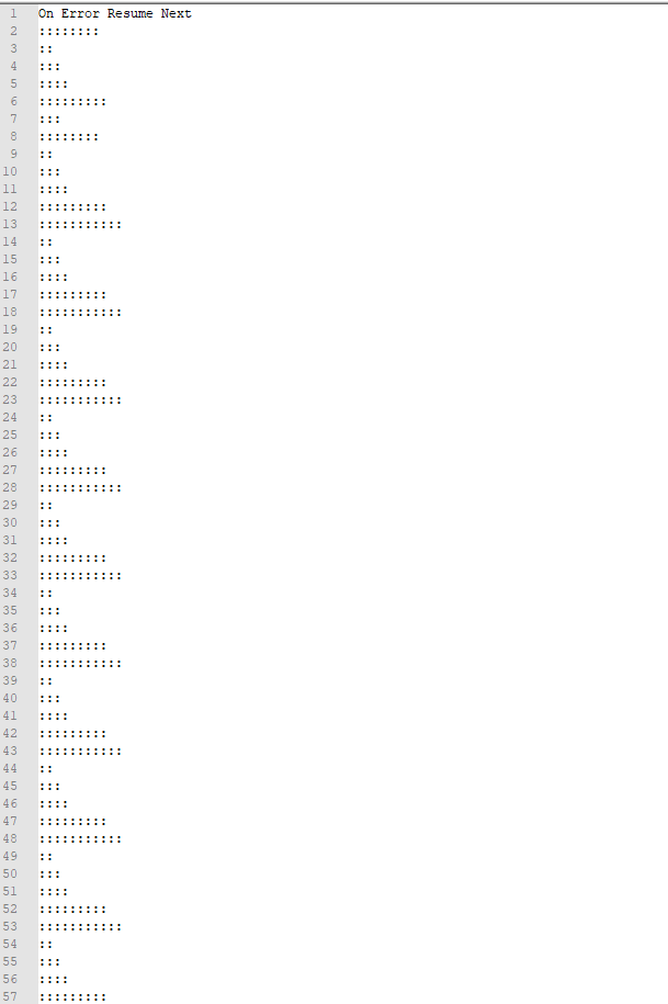 v4ensics's tweet image. 56809 #VBS line files contains actually 37 lines of obfuscated code. The de-obfuscated code uses #wscript to  execute malicious #powershell code to download Base64 - encoded code from h[t]tp://20.7.14.99/dll/dll_ink.pdf, which translates into an executable file