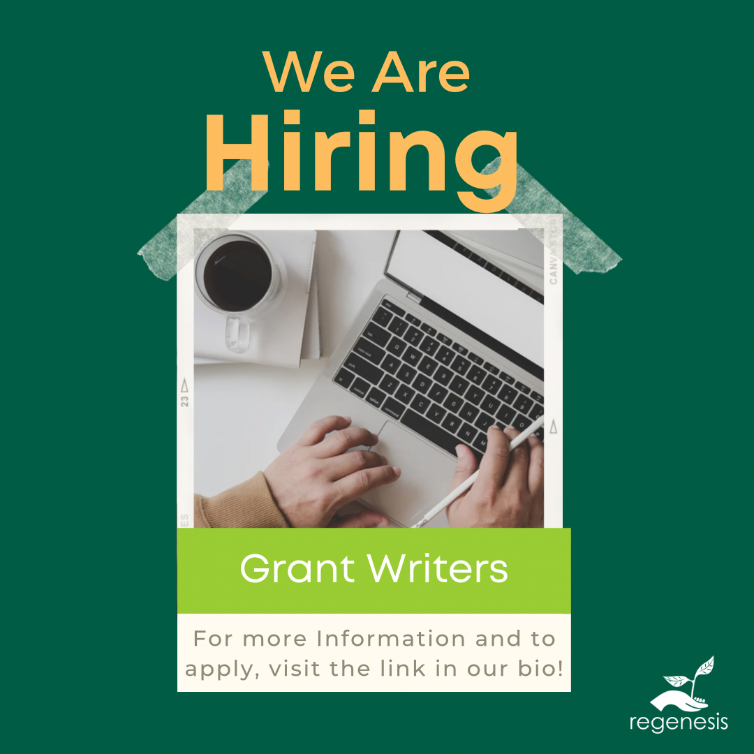 Regenesis is hiring! We are looking for individuals to help us with grant writing. This is an 80 hour position and includes a $1400 honorarium. Check out the link in our bio for more details and information to apply! 

#job #opportunity #writting #regenesis #greencareer