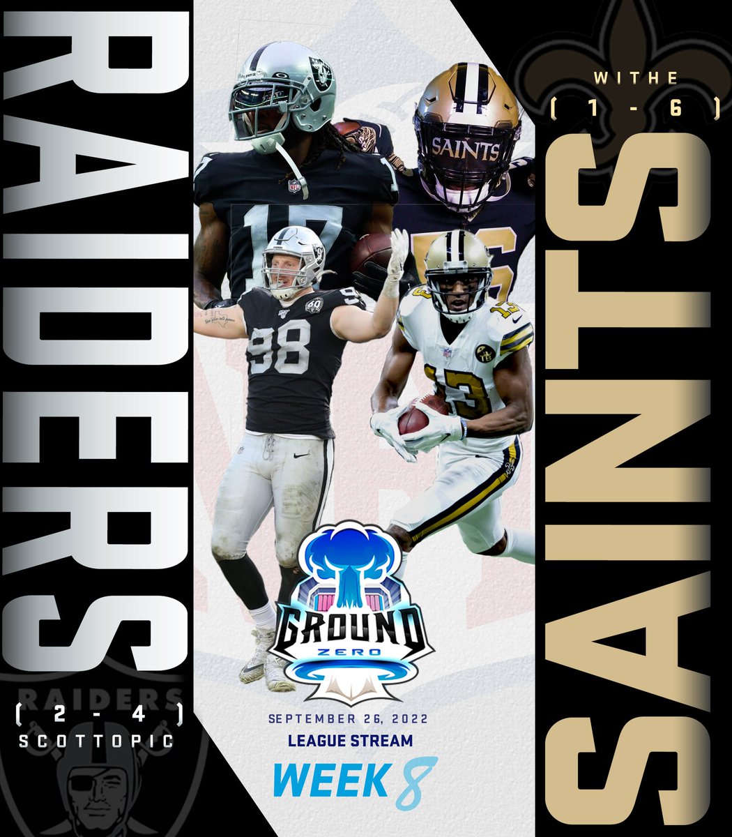 GZMLCFM's tweet photo. The final game of our League Stream tonight will feature the Raiders heading down to the Bayou to take on the Saints. Both teams have been tough matchups for opponents this season, but just can't seem to get that one crucial play to go their way. Something's gotta give tonight! https://t.co/sVZsdJSj54