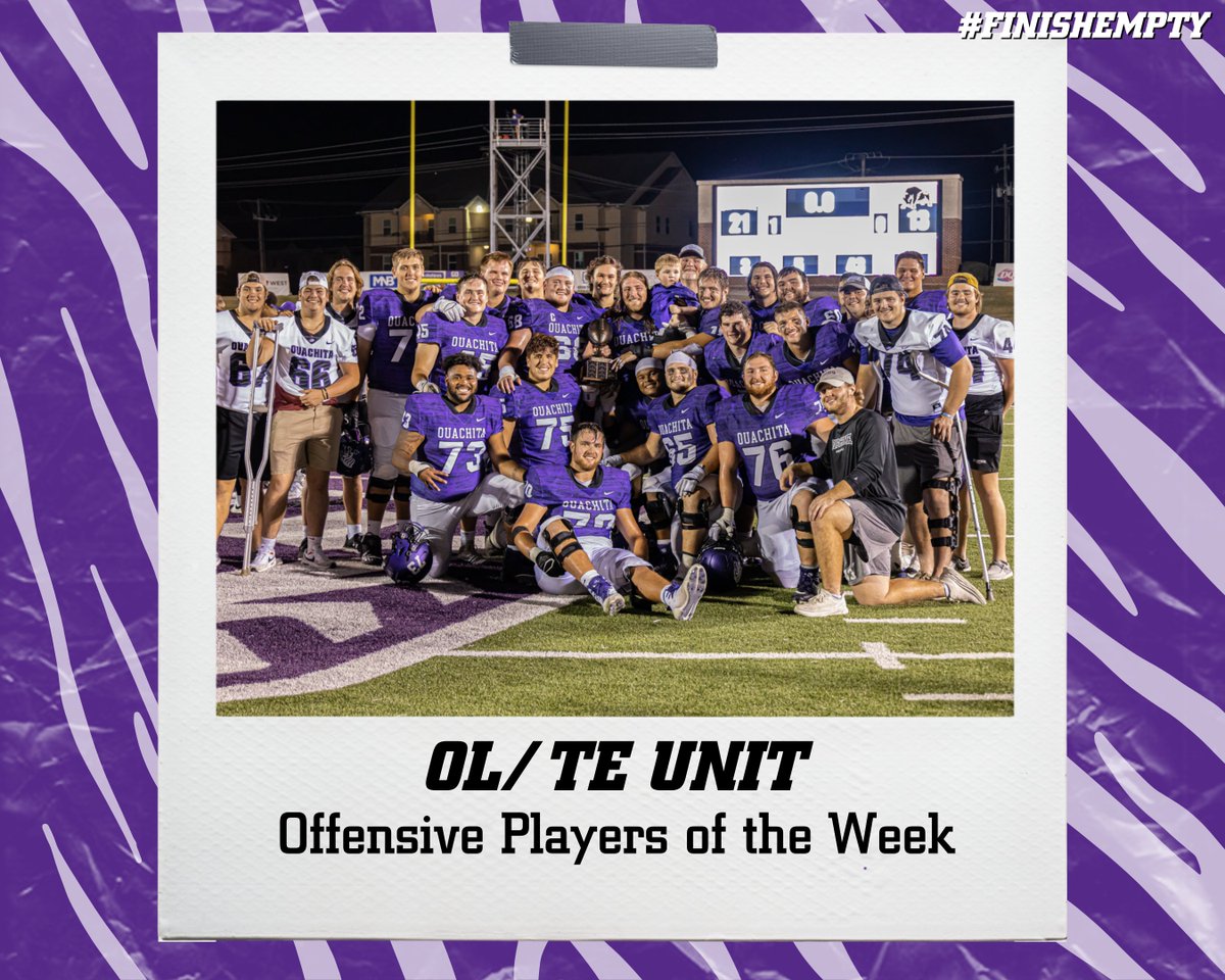 Ouachita Offensive Player(s) of the Week - Week 4

The Offensive Line / Tight Ends Unit

#FINISHEMPTY