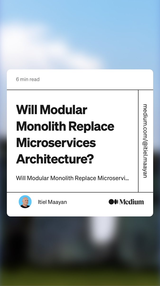 “Will Modular Monolith Replace Microservices Architecture?” by Itiel Maayan
link.medium.com/AMfrC1DaEtb

Good food for thought! Names things nicely that canebe hard to articulate.