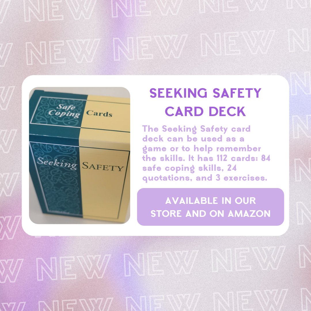 Seeking_Safety's tweet photo. New Product! These cards offer a fun way to learn and practice the ideas from Seeking Safety.

Available in English and Spanish. Order https://t.co/W9BrDjMKH1 or on Amazon https://t.co/zqb6aheys1 https://t.co/ek6ZUOzt4C