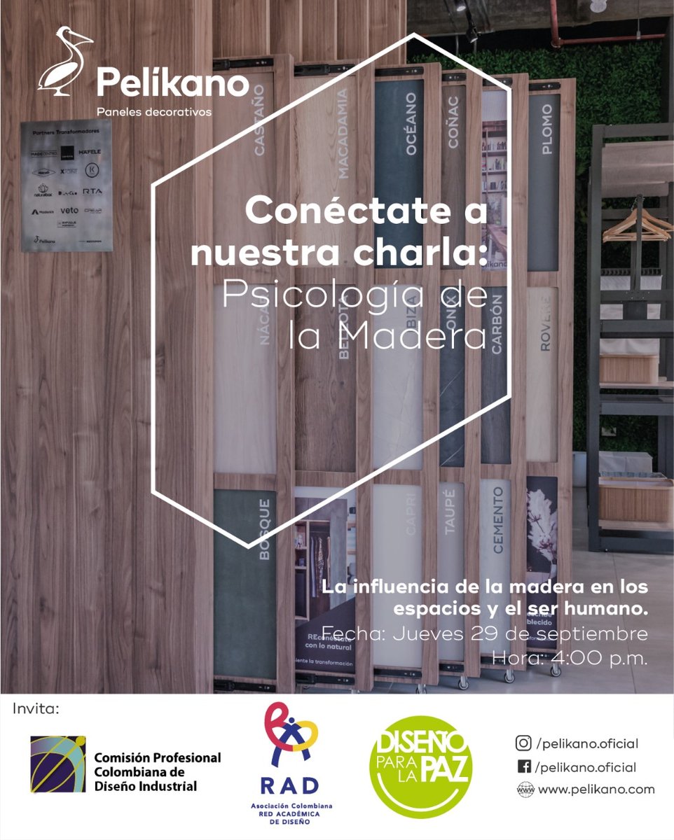 Cdisenoi's tweet photo. Conoce a través de esta charla: Influencia del diseño interior que tienen los materiales en el cerebro y el comportamiento humano. Te esperamos el jueves 29 de septiembre a las 4:00pm; en el siguiente link: https://t.co/hPiXM0y3f1 https://t.co/ieZBFhTy5G