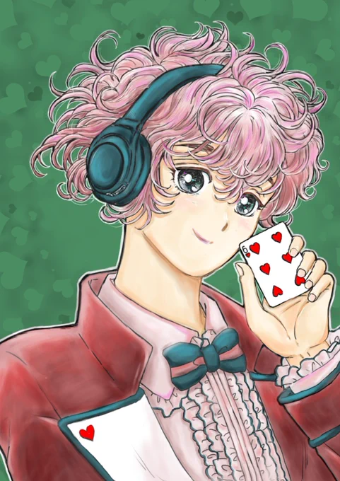 おはようございます ボクはアニソンが好きです 今日のBGMはどれにしようかな~ みなさんも楽しい1日を ハートのナンバー6。#あいさつ #挨拶 #トランプ #イラスト #みんなで楽しむTwitter展覧会 