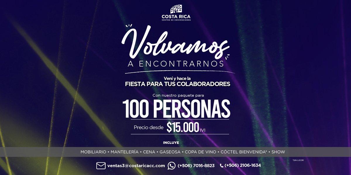 ¿Ya tienes tu lugar para celebrar con tus colaboradores este 2022?🎉 Aún tenemos fechas disponibles. Contáctanos al correo ventas3@costaricacc.com o al 📞 bit.ly/3SwG1HS
