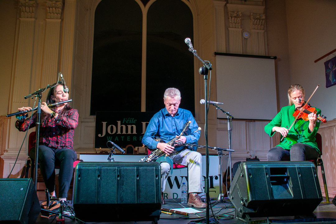 The Goodman Trio played a brilliant set, bringing Féile John Dwyer to a thrilling finish. Emer Mayock, Mick O'Brien and Ciara Ní Bhriain breathed new life into the music collected by piper Canon James Goodman just after the famine. Wonderful music. Goodman would have been proud!