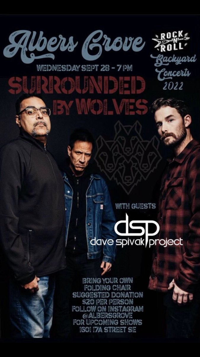dspivakproject's tweet photo. DSP YYC show  this Wednesday
The last big backyard bash of 2022 with a great weather forecast to boot! 
We’re supporting Calgary’s surrounded by wolves band and we’re on at 7. 
Got a great Rockin set for ya! 
Donations suggested at the door. tell them you’re there to see the dsp! https://t.co/fTuVxaQcNQ