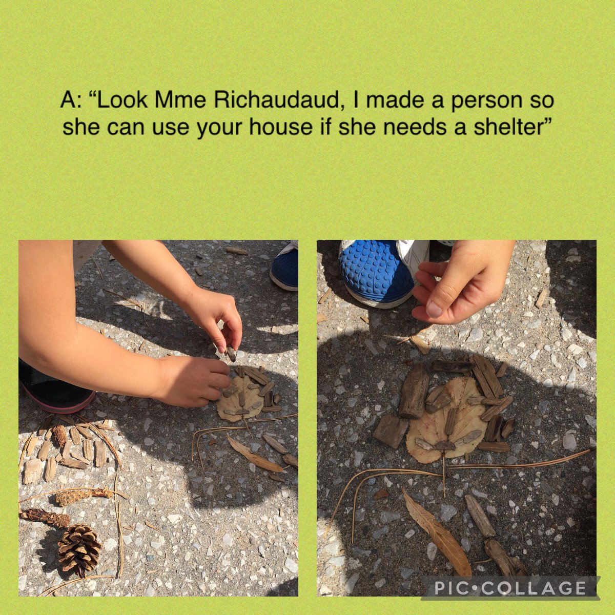 MRichaudaud's tweet photo. Impromptly art session during lunch recess: Ss gathered nature items, shared them and created images. Amazing creativity and collaboration! #room6 #natureitems #creativity @EarlHaigPS @EarlyYearsTDSB https://t.co/ZS5o9mKyUt