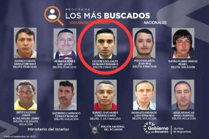 ecuainm_oficial's tweet photo. ‼️#URGENTE 
#GermánCáceres, principal sospecho del femicidio de #MaríaBelénBernal, fue incluido en la lista del programa de los más buscados del país. https://t.co/0fwOFWnmD9
