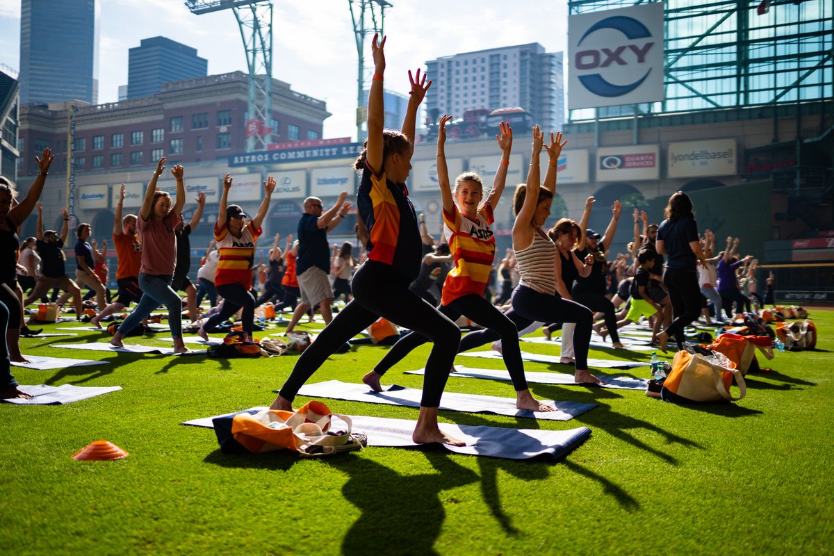 astros's tweet photo. Join us for yoga on the field after Sunday's game with the Yoga Day add-on package.

🧘: https://t.co/1ypGmtNfT2 https://t.co/H9jFOri98j