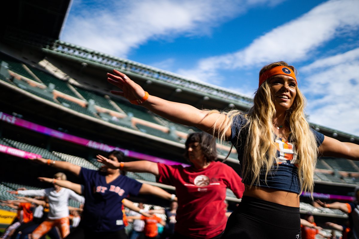 astros's tweet photo. Join us for yoga on the field after Sunday's game with the Yoga Day add-on package.

🧘: https://t.co/1ypGmtNfT2 https://t.co/H9jFOri98j