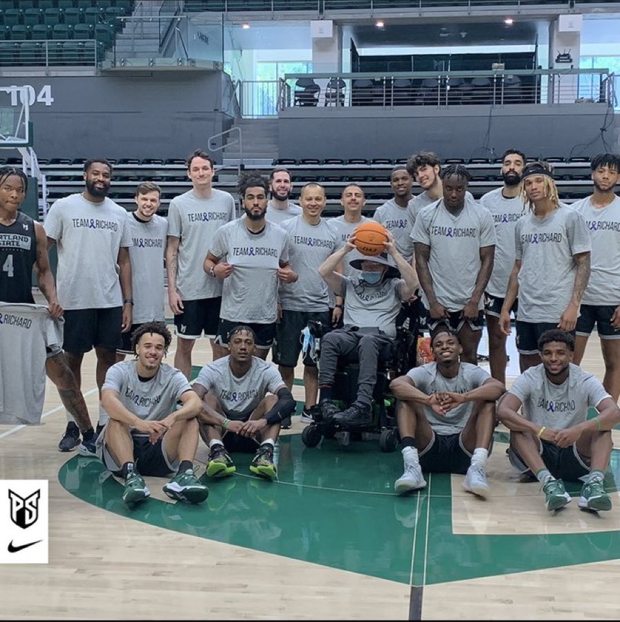 psuviksMBB's tweet photo. Some things are just bigger than basketball. 

Rich (pictured center) has been fighting cancer yet still managing to come to practices for the past 15 years.

We thank you always for your support. 

We are Team Richard. 🤍

#GoViks | #DefendTheShip https://t.co/CDt5QV4l7A