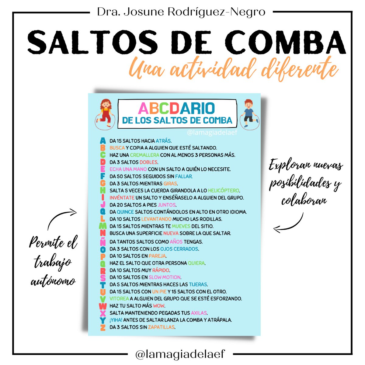lamagiadelaef's tweet photo. Un recurso que triunfa siempre: el abecedario de saltos de #comba 🙌 #edufis https://t.co/05v6mOpbYz