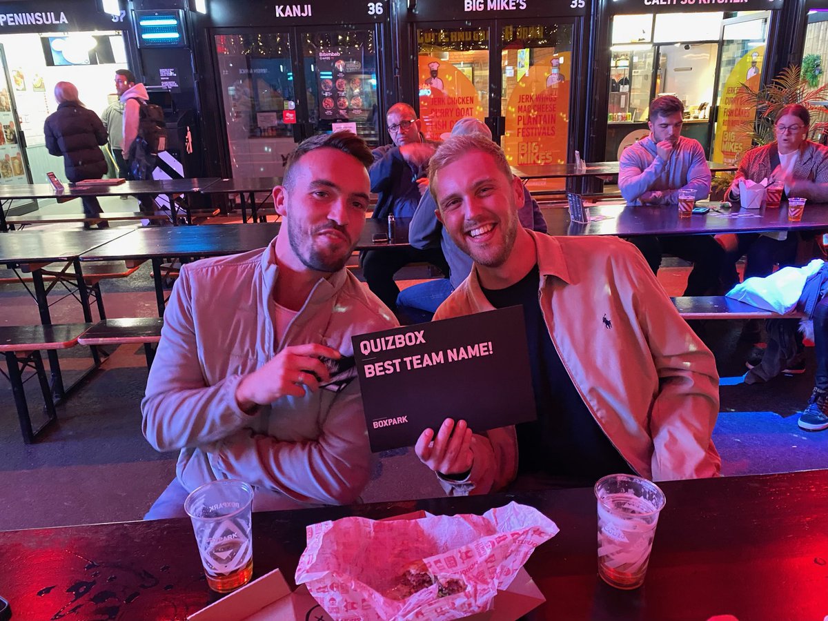 BoxparkCroydon's tweet photo. Monday night vibes with a room full of WINNERS! Congrats to first place for taking home £500 👀😎 and honourable shout out to tonight’s #BestTeamName “Sack The Quizmasters Barber” 😒🥲🤣 join us next Monday for a chance to win more great prizes https://t.co/fVW7Y3cBqJ 💥✨ https://t.co/5j8G07tSrz