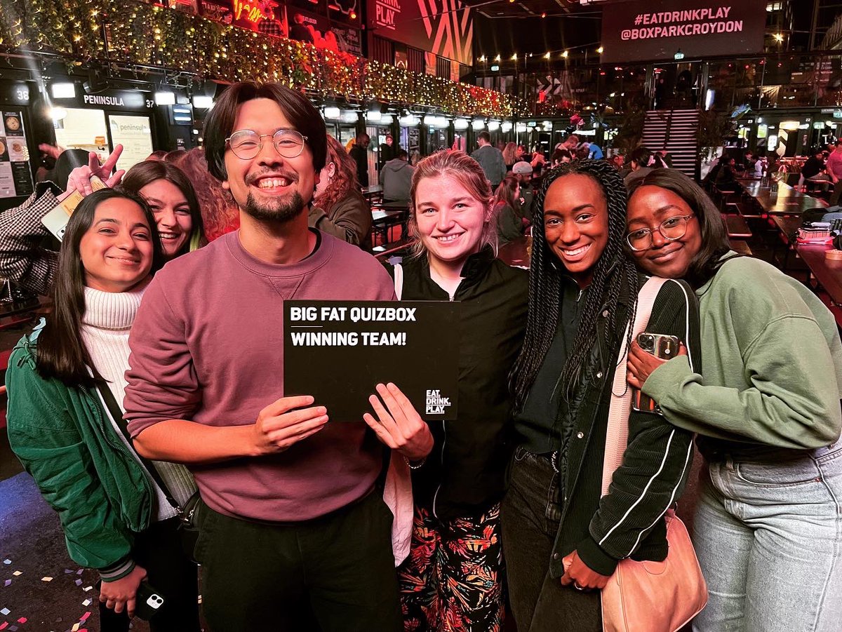 BoxparkCroydon's tweet photo. Monday night vibes with a room full of WINNERS! Congrats to first place for taking home £500 👀😎 and honourable shout out to tonight’s #BestTeamName “Sack The Quizmasters Barber” 😒🥲🤣 join us next Monday for a chance to win more great prizes https://t.co/fVW7Y3cBqJ 💥✨ https://t.co/5j8G07tSrz