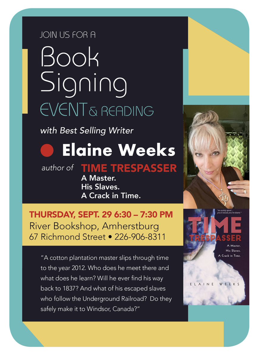 selaineweeks's tweet photo. Do you like time travel books?
I wrote one. ๐
if youโre in Amherstburg, On this Thursday night, maybe pop into @riverbookshop
๐๐ ๐ฐ
#author #novel #timetravel #booksigning #bookreading #TimeTravel #TimeTrespasser #RiverBooks #amherstburg #backtothefuture #Blackhistory https://t.co/93eohmNFkq