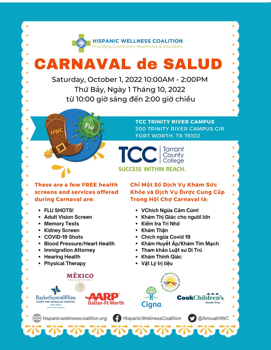 UNTHSC_SACNAS's tweet photo. Howdy y’all!! The Hispanic Wellness Coalition is looking for volunteers for this Saturday, October 1st to help facilitate free health screens and services to the Fort Worth community!! Click the link in our bio to sign up! https://t.co/Uh10pJX0mr
