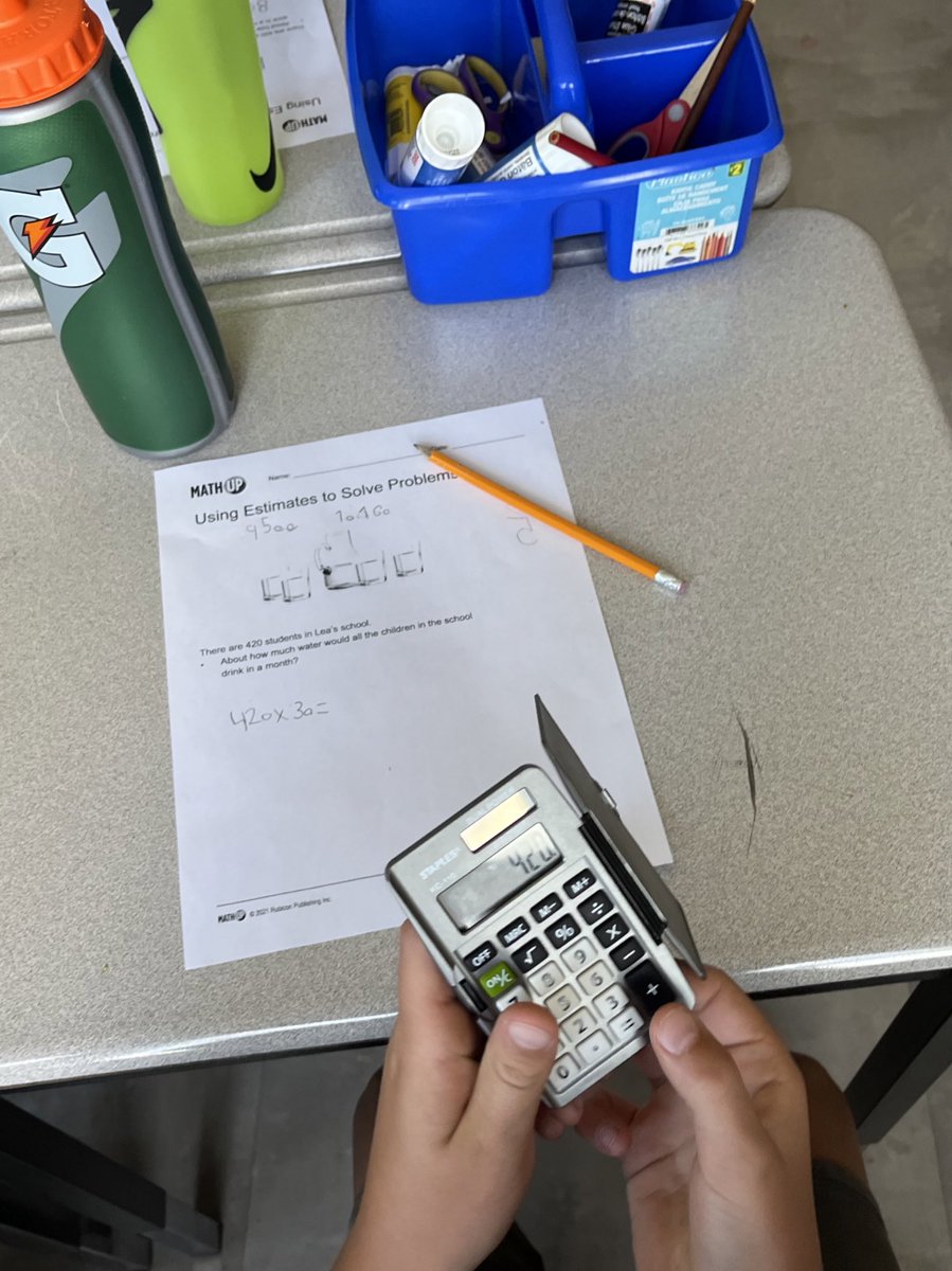 CassidyHDSB's tweet photo. Today we looked at making and evaluating good estimation skills thanks to MathUp  as we looked at how much water our school would drink in a month @GS_Gators #hdsbsharesmath https://t.co/6fcC7tueVT