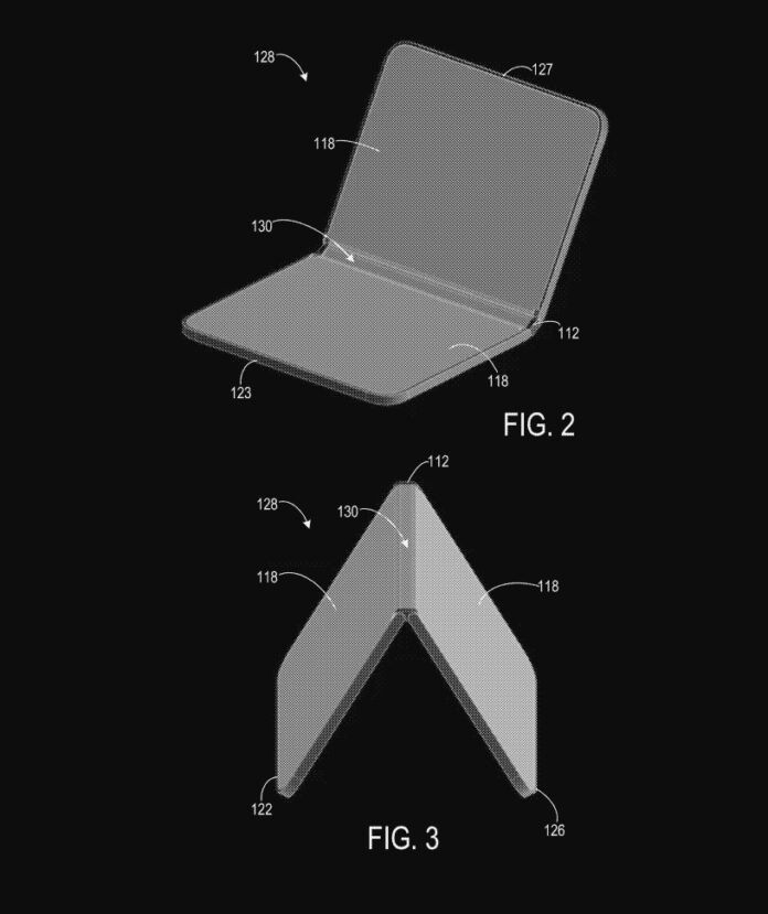 TheGalox_'s tweet photo. New Microsoft patent shows a Surface Duo like device with a foldable display that can be rotated from 0 to 360 degrees. https://t.co/alvSABnHsr