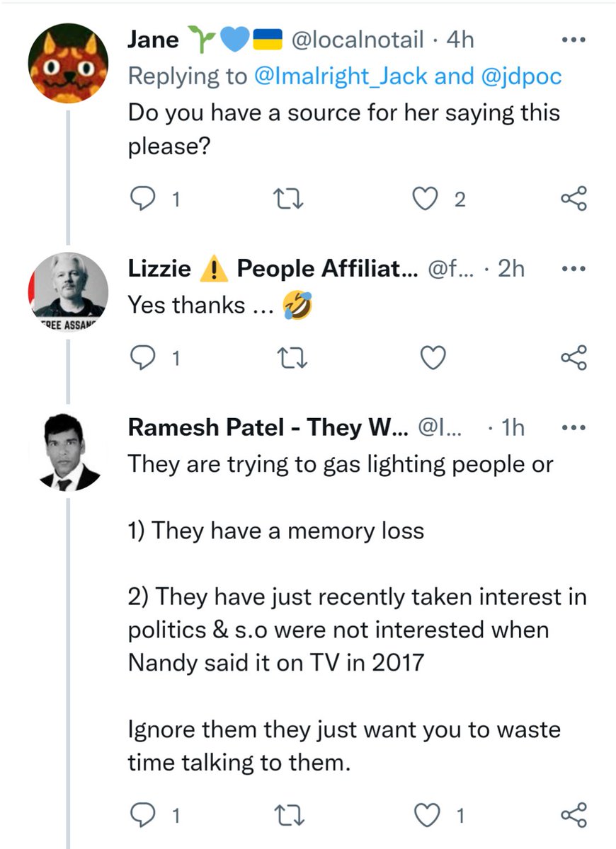 localnotail's tweet photo. I politely asked this account for the source of a Lisa Nandy quote they used - for the record as I couldn't find it.
They were evasive, abusive & accused me of gaslighting 🙄🤦♀️
🙏 be vigilant for accounts that spread disinformation to divide & weaken the left
#CheckYourSource https://t.co/pW43ufpKdo