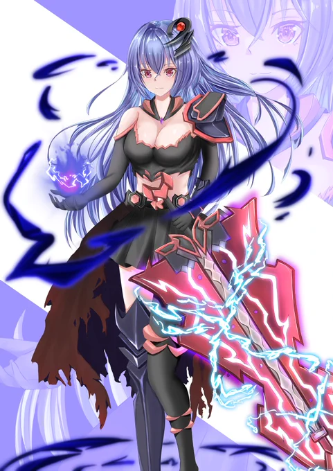 イラスト完成しました!長かったー「闇堕ち女騎士」今回は久しぶりのファンタジー系でした!かなり自由に好きなように描いたので楽しかったです(* ' ˘ ` *)体に似合わない大きい武器を持ってるの好きですw#イラスト #お絵描き #illustration 