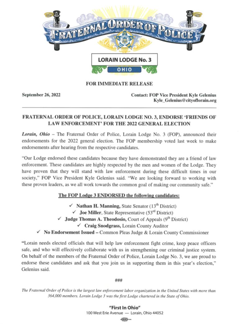 🚨 FOP Lodge 3 Endorsement Alert 🚨