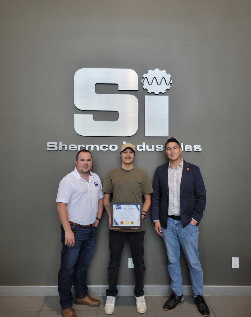 ShermcoCanada's tweet photo. Congratulations to Montrell Blind from George Gordon First Nations for winning this years Apprentice Electrical Scholarship. Montrell recently completed his 1st year electrical from SIIT. Congratulations Montrell. https://t.co/lRKUpRD0uK