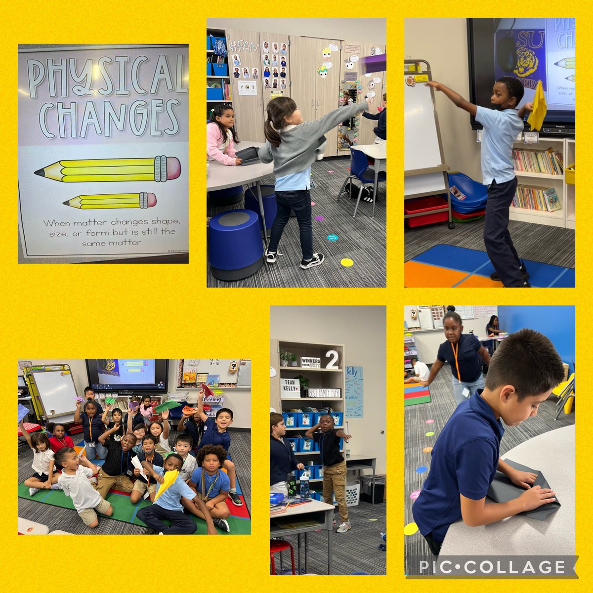We learned about physical changes today. How often does the teacher tell you it’s ok to throw paper airplanes in class?!?  ✈️ <a href="/MPEKnights/">Maxine Phelan Elementary</a> #THEphelanelite #secondtonone