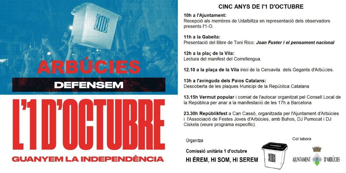 JaumeSalmeron's tweet photo. Tot preparat a Arbúcies. Un programa potent i popular. I participat per institucions i entitats arbucienques. Escoles,ple infantil, geganters i grallers, museu, festes joves, ajuntament..... https://t.co/PoCaVuV3QK