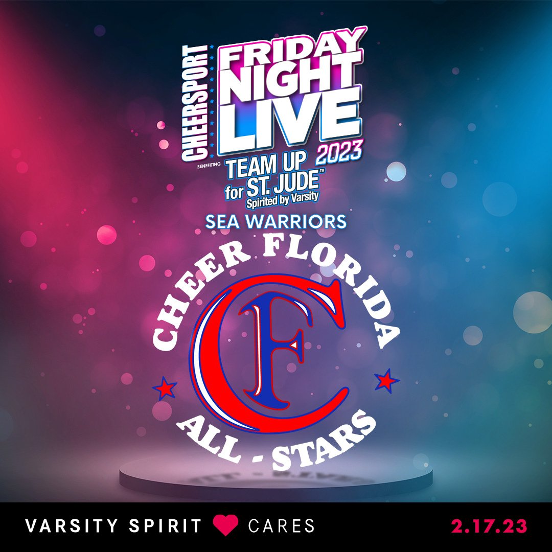 #TeamUp4StJude with <a href="/therealcheerFL/">Cheer Florida</a> Sea Warriors for #FridayNightLive23! 💛 Donate here ➡ bit.ly/CFSeaWarriors