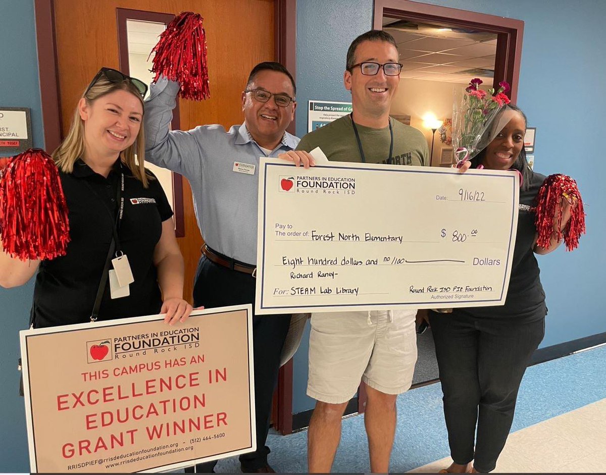 Richard Raney of Forest North Elementary is one of this year's recipients of the Excellence in Education Grants. Congratulations on your "STEAM Lab Library" grant!