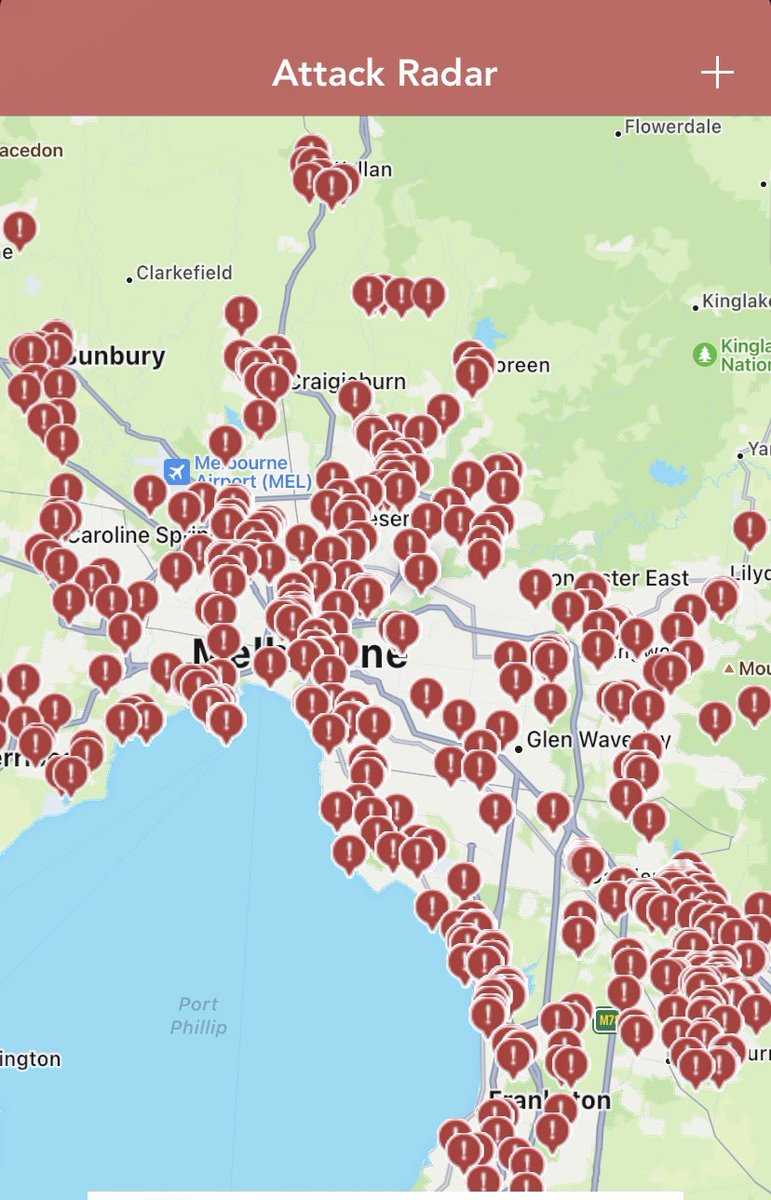 TerpsMLC's tweet photo. Yep. Magpie swoop locations from 2019. Will be interesting to see how things roll this year! 😰😰😰🦅🦅 #MagpieAttack #SwoopingSeason https://t.co/iR6ypMe2uo