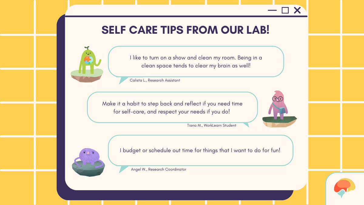 Mental Health Systems and Services Laboratory (@vigolabubc) on Twitter photo Need some time for self care? We surveyed our lab members and these are their responses to how they do self care. If you want to find more tips and tricks from your peers and qualified professionals about self care, go to our pinned post! Need some time for self care? We surveyed our lab members and these are their responses to how they do self care. If you want to find more tips and tricks from your peers and qualified professionals about self care, go to our pinned post!