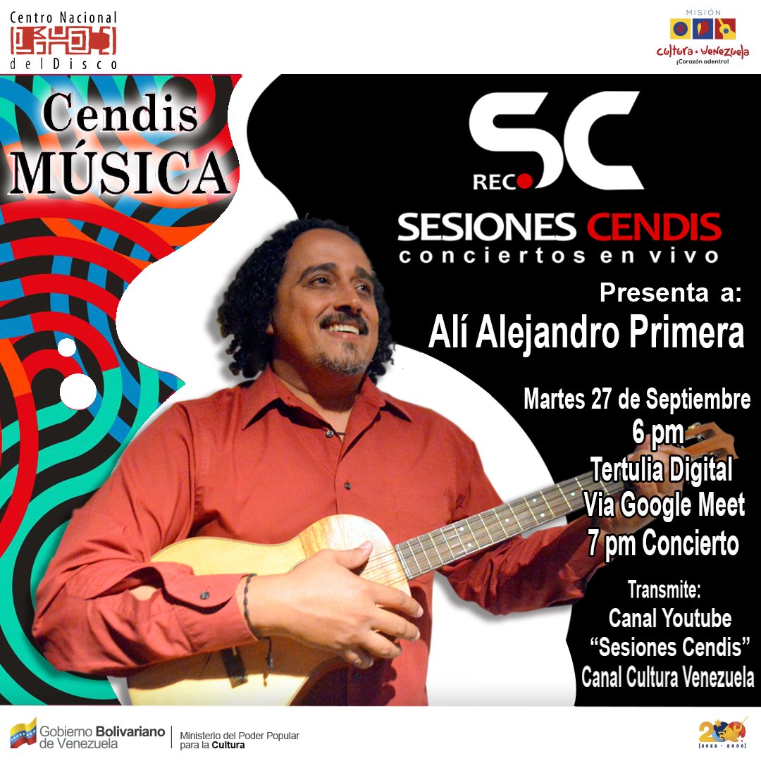 CendisMusica's tweet photo. Mañana #27DeSept 𝙀𝙨𝙩𝙧𝙚𝙣𝙤 especial!
𝔸𝕝𝕚 𝔸𝕝𝕖𝕛𝕒𝕟𝕕𝕣𝕠 ℙ𝕣𝕚𝕞𝕖𝕣𝕒, luchador social y cantautor venezolano, brindará en #SesionesCendis, un repertorio en el que fusiona ritmos y sonidos, con temas que cantan al amor, a la patria y a la vida.
#4taTemporada https://t.co/HtU2jdMKk0
