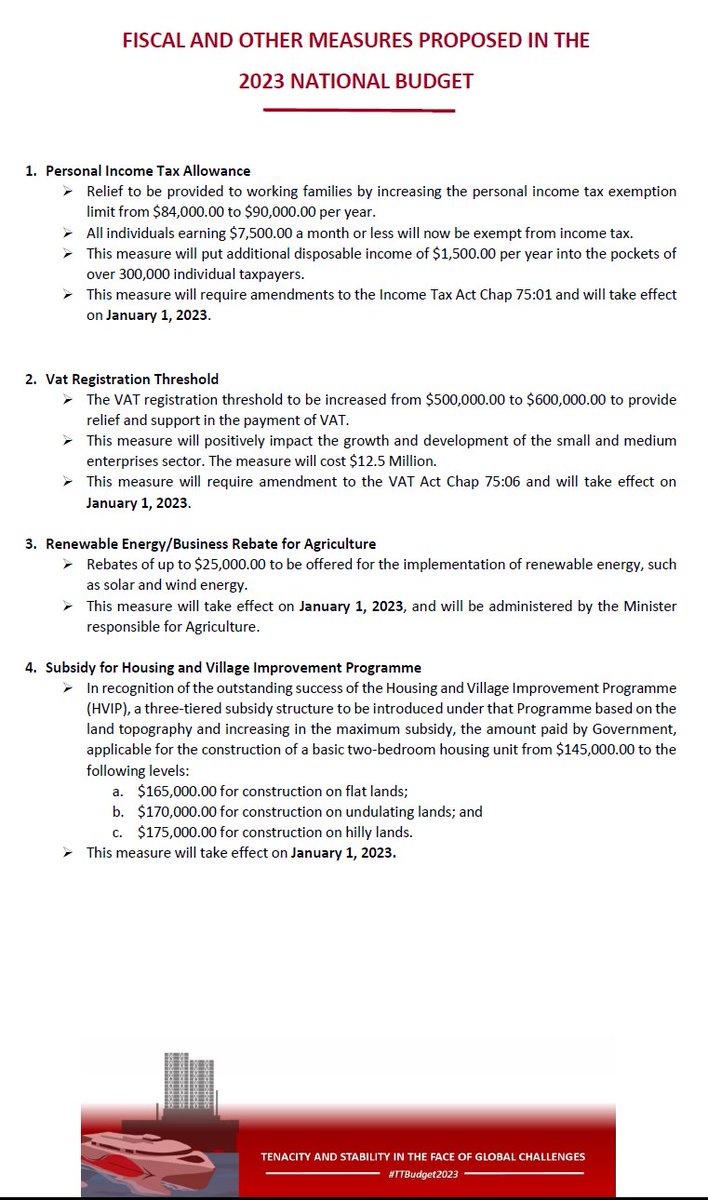 MoFTT's tweet photo. Here is an outline of the fiscal measures proposed in the 2023 National Budget

#TTBudget2023 https://t.co/0fL44AJOgn