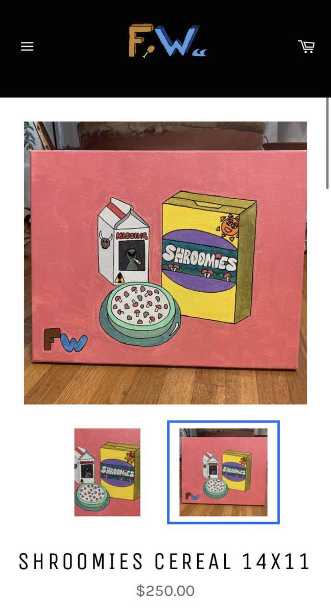 Shroomies is part of a complete balanced breakfast 🍄👽🥣 
#acrylic #14x11 #canvas #FriedWater

friedwaterca.com/products/shroo…