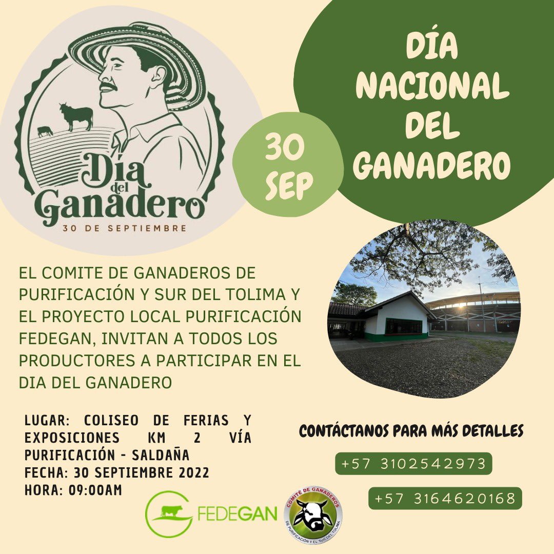 comitepuri's tweet image. Extendemos nuestra invitación a todos los ganaderos del municipio de Purificación y sus al rededores, a participar en el día nacional del ganadero. 

Esperamos contar con su apoyo. #orgullosamenteganaderos 
#diadelganadero 
#amorporlaganaderia