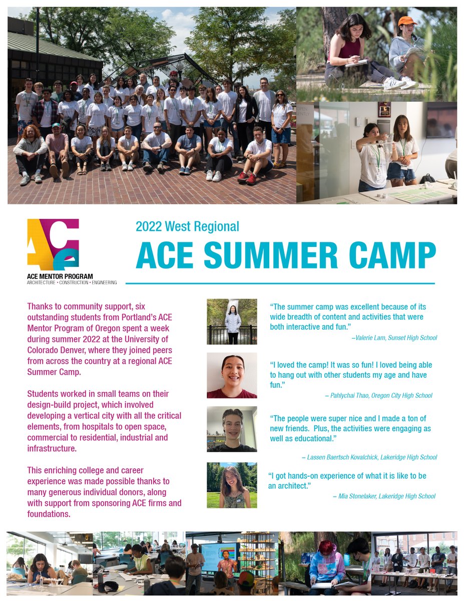 Congrats to all the awesome <a href="/ACEMentorOregon/">ACE Mentor Program of Oregon</a> students who participated in this year's ACE Summer Camp hosted at University of Colorado Denver! Learn more about the experience at the flyer below.