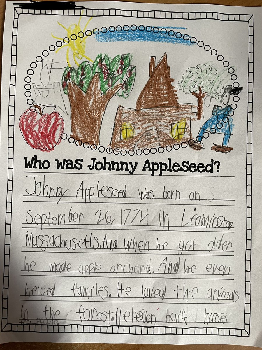 My students had such a fun day learning about John Chapman aka Johnny Appleseed!! I loved reading their writings! 🍎🍏 #2ndgrade <a href="/GWTPrimary/">G.W. Trenholm</a> <a href="/TuscumbiaCitySc/">Tuscumbia City Schools</a>