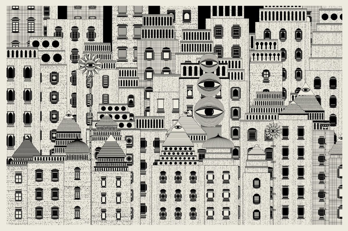 My beautiful first piece of generative art from <a href="/fahadfalls/">Fahad Karim</a> 
The crowded city composition is inspired by the view from a downtown Manhattan apartment: buildings stacked as far as the eye can see.