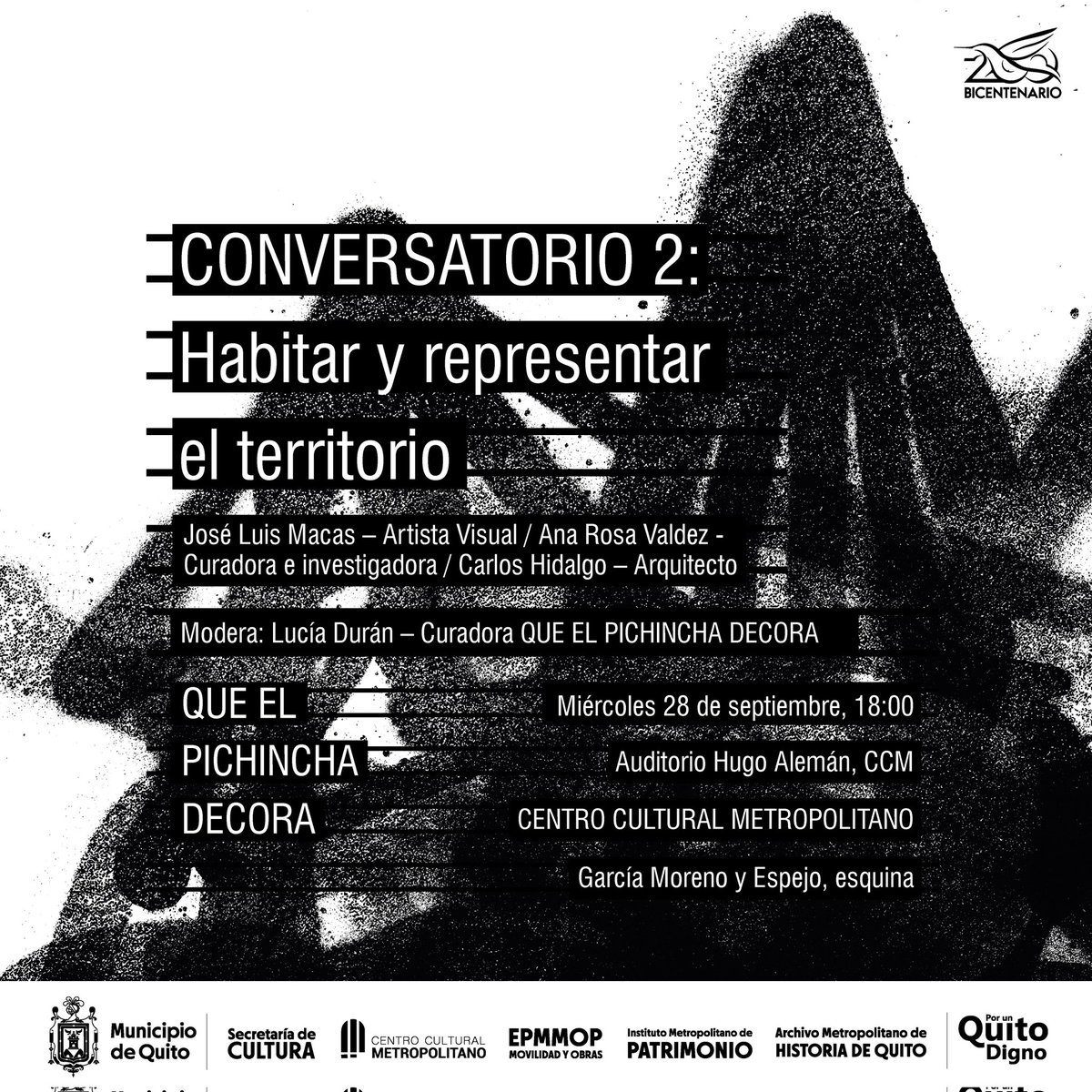 CentroCulturalQ's tweet photo. 📑 Separa lugar en tu agenda para que nos acompañes en el conversatorio #2 que realizamos en el marco de la exposición "Que el Pichincha decora"⛰️
La temática que abordaremos será: Habitar y representar el territorio. 
Acompáñanos este miércoles a las 18H00🕒
#QuitoPatrimonioVivo https://t.co/5hHRIcp8PI