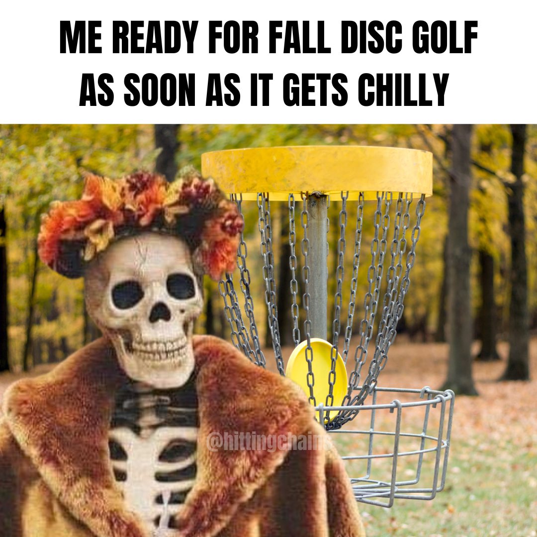 hittingchains's tweet photo. Who else is ready for the cooler weather and throwing disc through the beautiful leaves? 🍂 🥏 #discgolfmeme #discgolfmemes #meme #sportmemes #jomemespro #frolf https://t.co/1Uo9qfeMRy