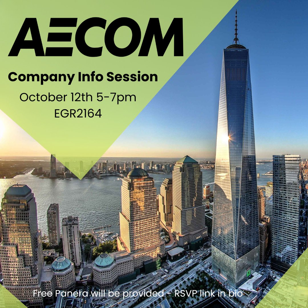 UMDASCE's tweet photo. We'll be having a company info session with AECOM on Oct 12th from 5-7! AECOM has built important structures across the world, and this is a great opportunity to learn about the exciting projects they work on! We're also getting Panera :) RSVP link is here:https://t.co/JshjJZStiy https://t.co/ZlyWQyFsvE
