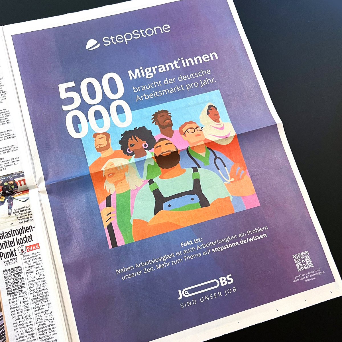 New week, new <a href="/stepstone_de/">Stepstone.de</a> #ad: „The German job market needs 500,000 migrants per year.“ #stepstone #agenturxy #illustration #marketing #arbeitsmarkt #jobs #migranten
