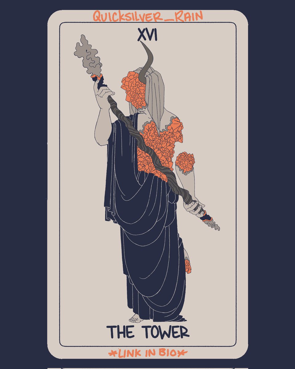 Quicksilver_Art's tweet photo. I have the Tower here for you today, and funnier captions on instagram. 
#quicksilverdraws #tarot #tarotdeck #tarotcards #tarotcloth #tarotbag #tarotpreorder #witchcraft #witchy #divination #cartomancy #thetower #16thetower #majorarcana #storenvy #smallbusiness https://t.co/IPpIliv5Vx