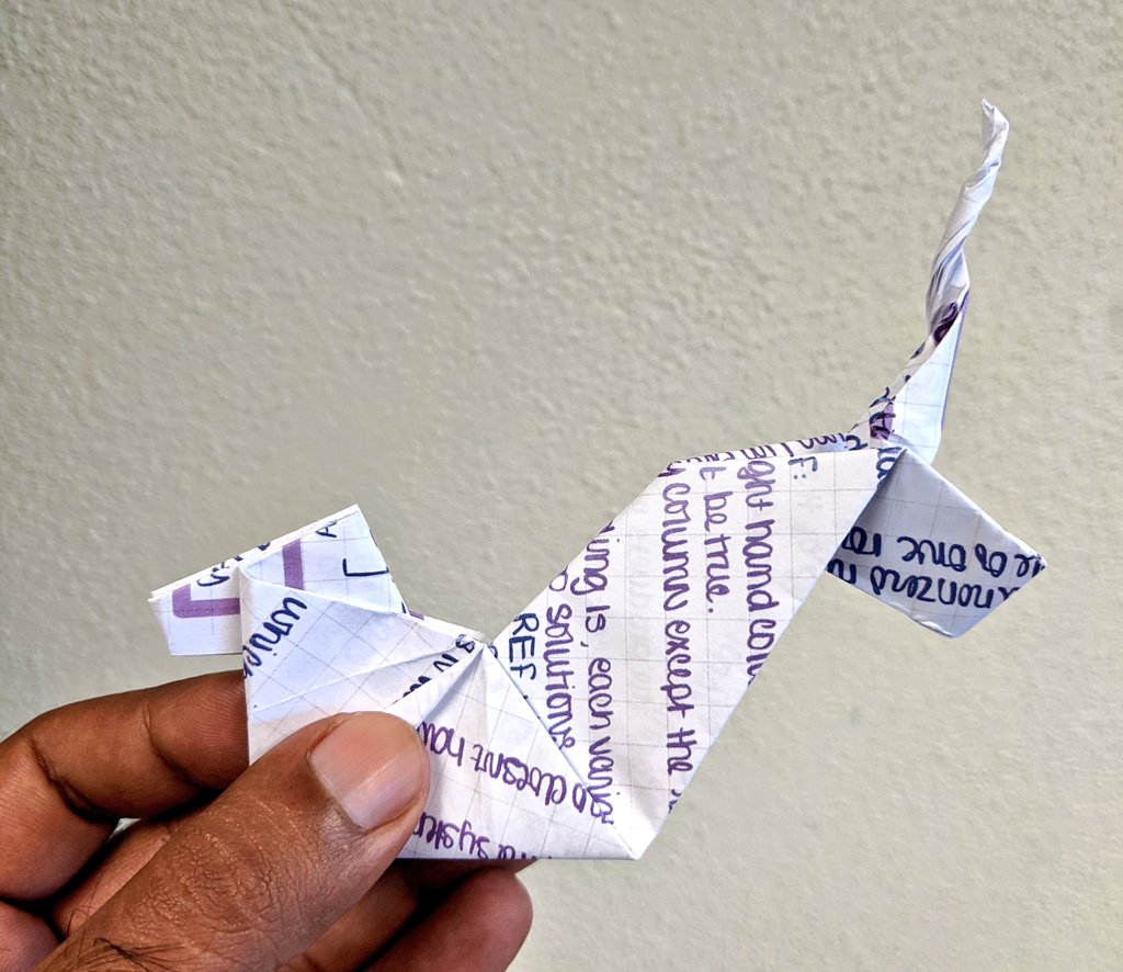 GakharHitesh's tweet image. Using Twitter after a long time only to show everyone the origami unicorn one of my students gave me before their exam last Friday!
They made it from (a spare copy of) the cheat sheet allowed during the exam.