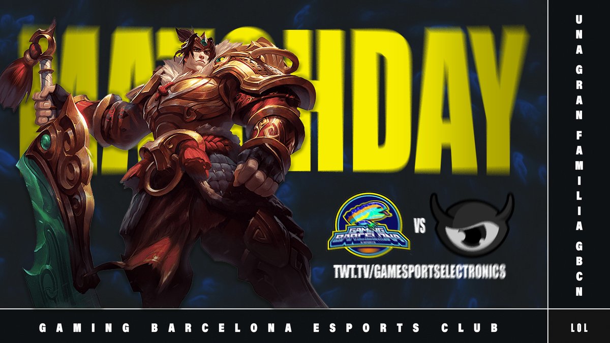 🚨 MATCHDAY #LOL 

Jornada complicadeta de <a href="/Gamesportselect/">Gamesports Electrònics</a>  la d'avui, ho donarem tot a l'esquerda 🤠

🆚 <a href="/Night_Blinders/">Night Blinders</a> 
⌚️ 18:30
📺 Twitch.tv/GamesportsElec…

Alineació d'avui:

⚒️ <a href="/PirataFunado/">PirataFunado</a> 
🌱 @Trakelo 
🧙‍♂️ <a href="/tito_peps/">Peps</a> 
🔫 <a href="/jauquiii/">Iker Jauquicoa</a> 
🛡️ <a href="/maxpujs/">max</a> 

#ENDAVANTGBCN