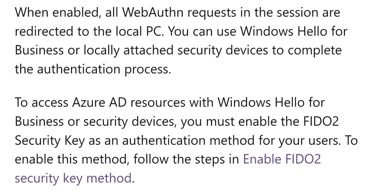 merill's tweet photo. This is BIG news for FIDO2 and RDP!!!

✅️ Enable a SSO experience to Azure AD-joined and Hybrid Azure AD-joined session hosts

✅️ Use passwordless to sign in to the host using Azure AD

✅️ Use passwordless inside the session

https://t.co/QvnCSzPLCU

1/3 https://t.co/XpBmVEzpk6