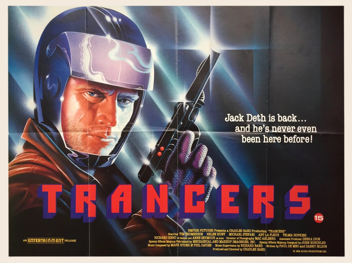 KatanaMulletMan's tweet photo. I've had a go at cleaning up this folded classic "Trancers" UK cinema quad poster.
Might just have to get a print of this for the wall. ๐๐
#Trancers #scifi #movies #retro #80s #cultmovie #terminator #charlesdance #JackDeth #cinema #filmtwitter #Bmovies https://t.co/5dnGPbuvS3